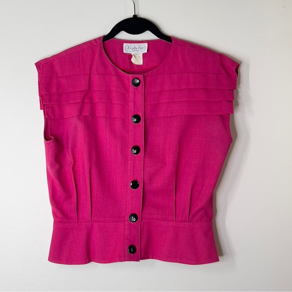 LESLIE FAYE 14 Woolite Vintage professional suit skirt set pink sleeveless.
